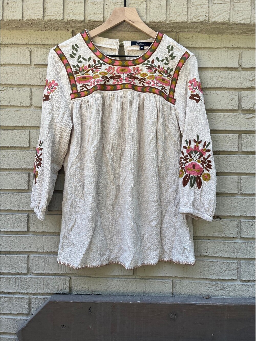 Calessa Boho Floral Embroidered M Medium Dillards Gauze Peasant Tunic